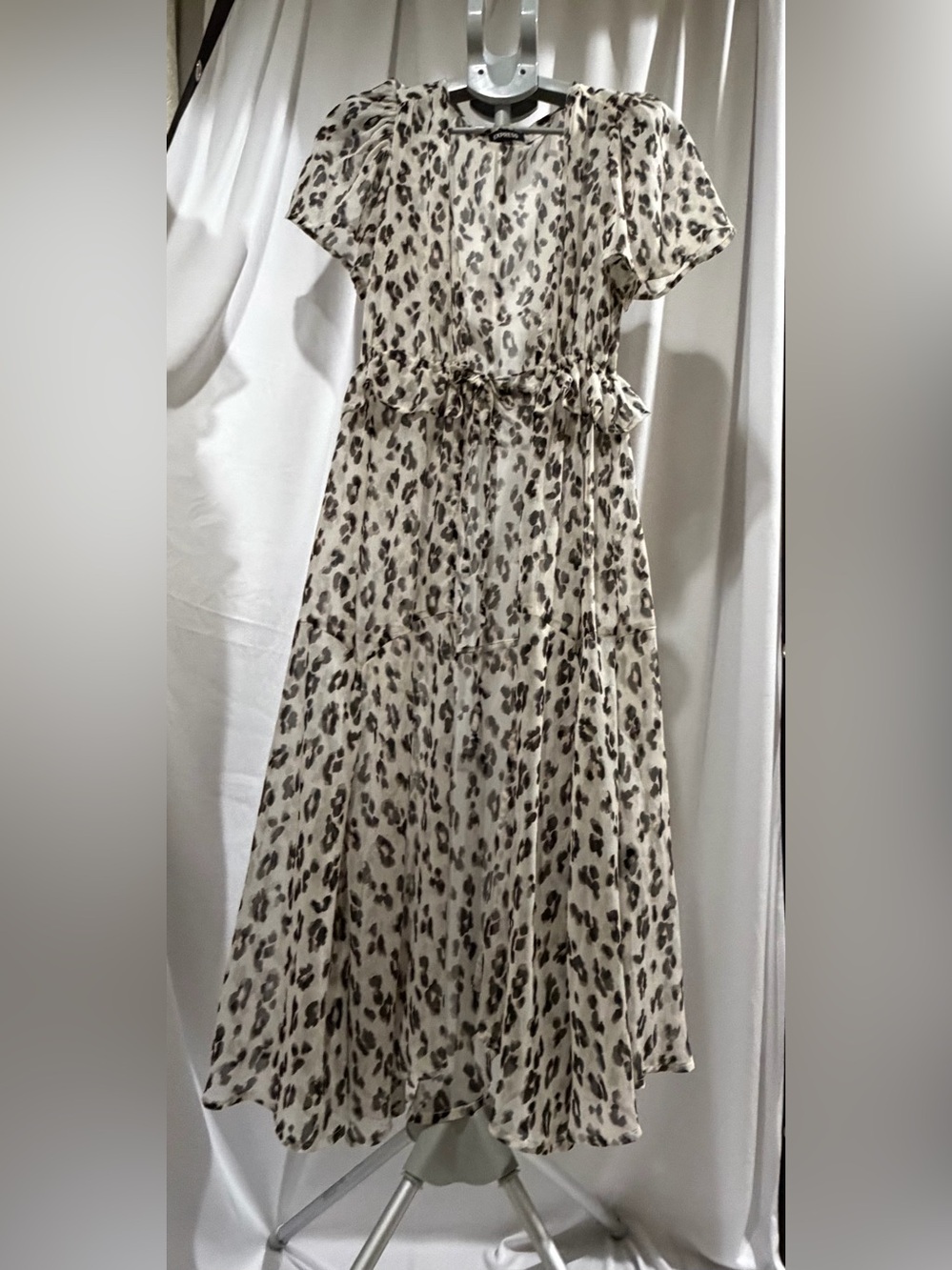 Express Women Tan Animal Sheer Short Sleeve Long Cover Up
